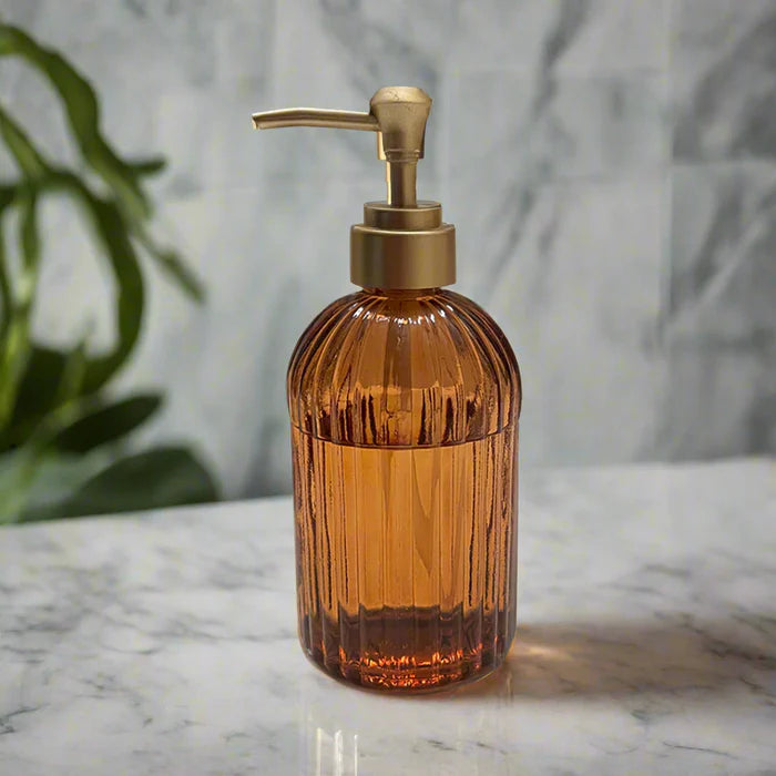 Amber Glass Soap Dispenser with Gold Pump Evg2 Image - 1