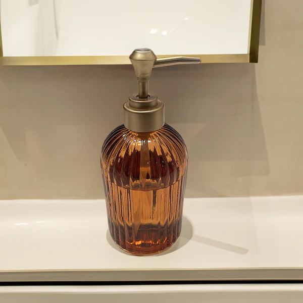Amber Glass Soap Dispenser with Gold Pump Evg2 Image - 4