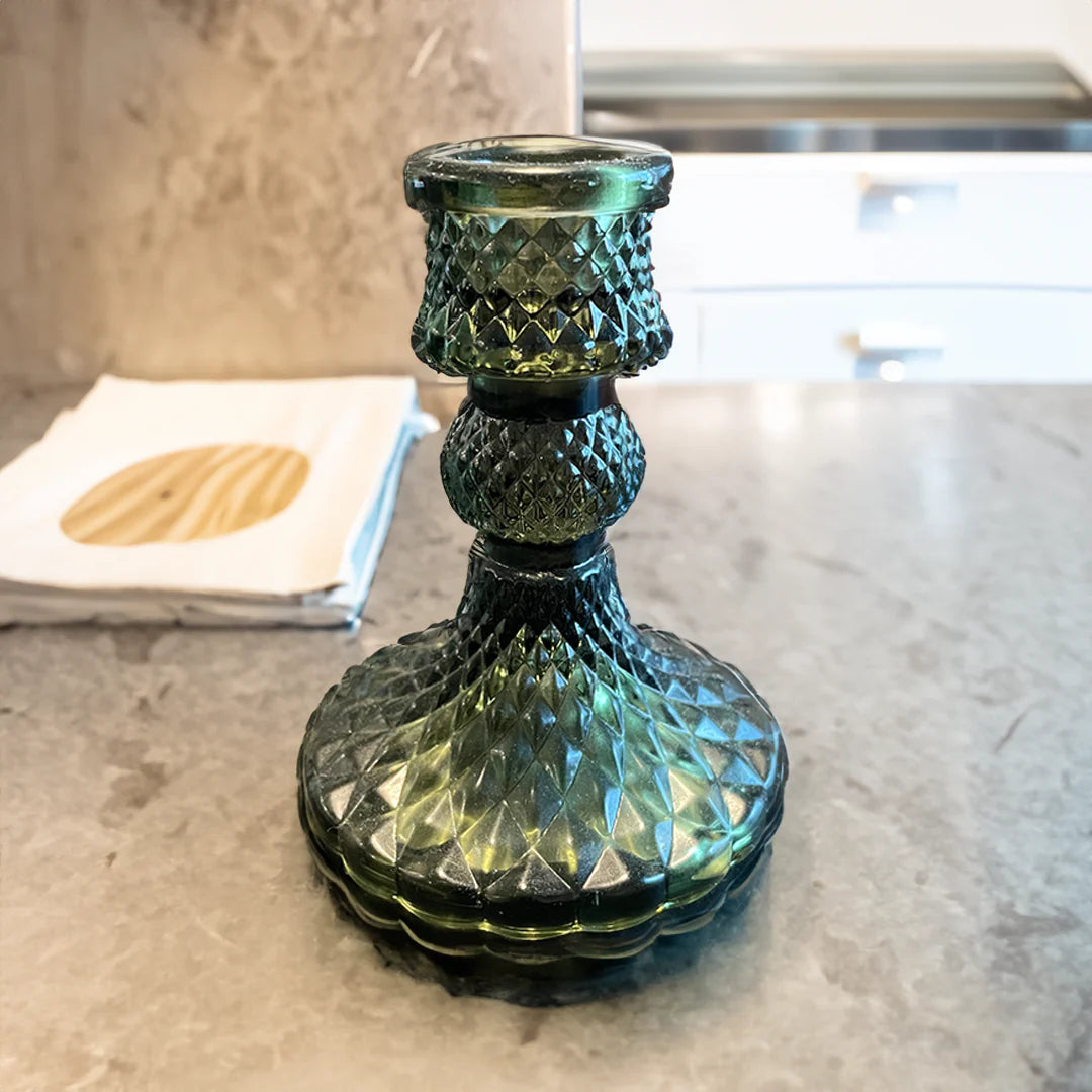 Vintage Green Glass Candle Holder Evg1 Image 5