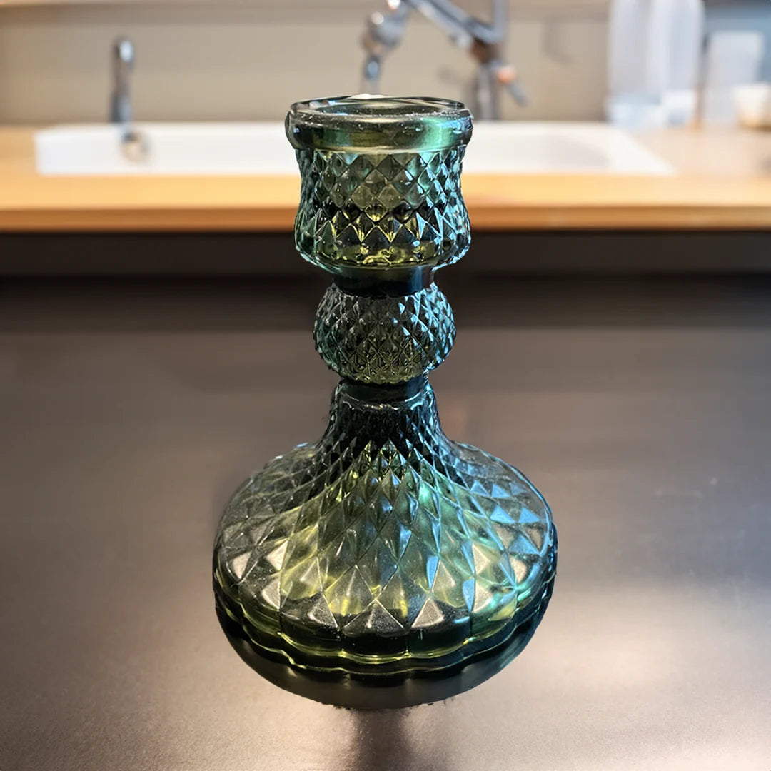 Vintage Green Glass Candle Holder Evg1 Image 4
