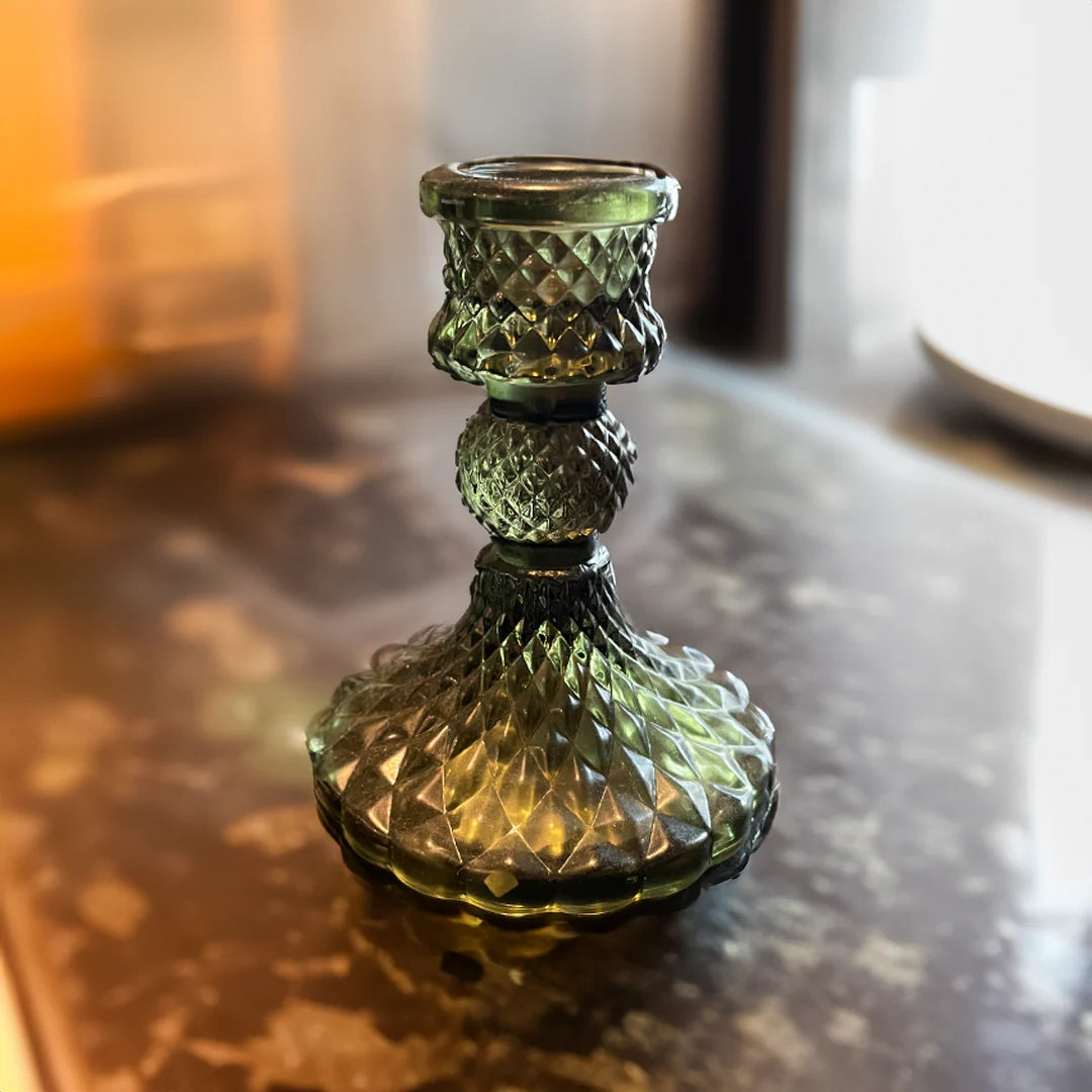Vintage Green Glass Candle Holder Evg1 Image 3