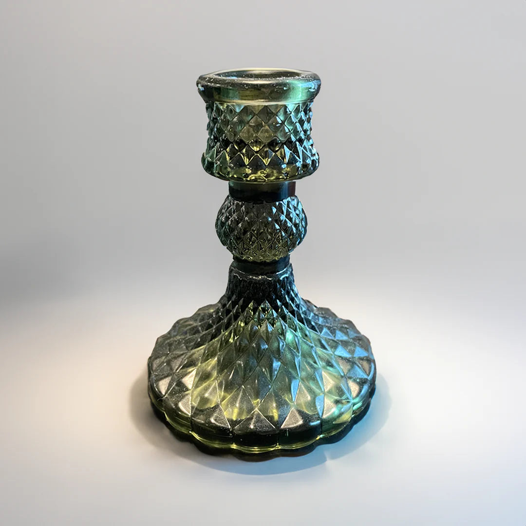 Vintage Green Glass Candle Holder Evg1 Image 2