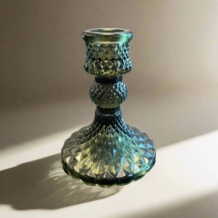 Vintage Green Glass Candle Holder Evg1 Image 1